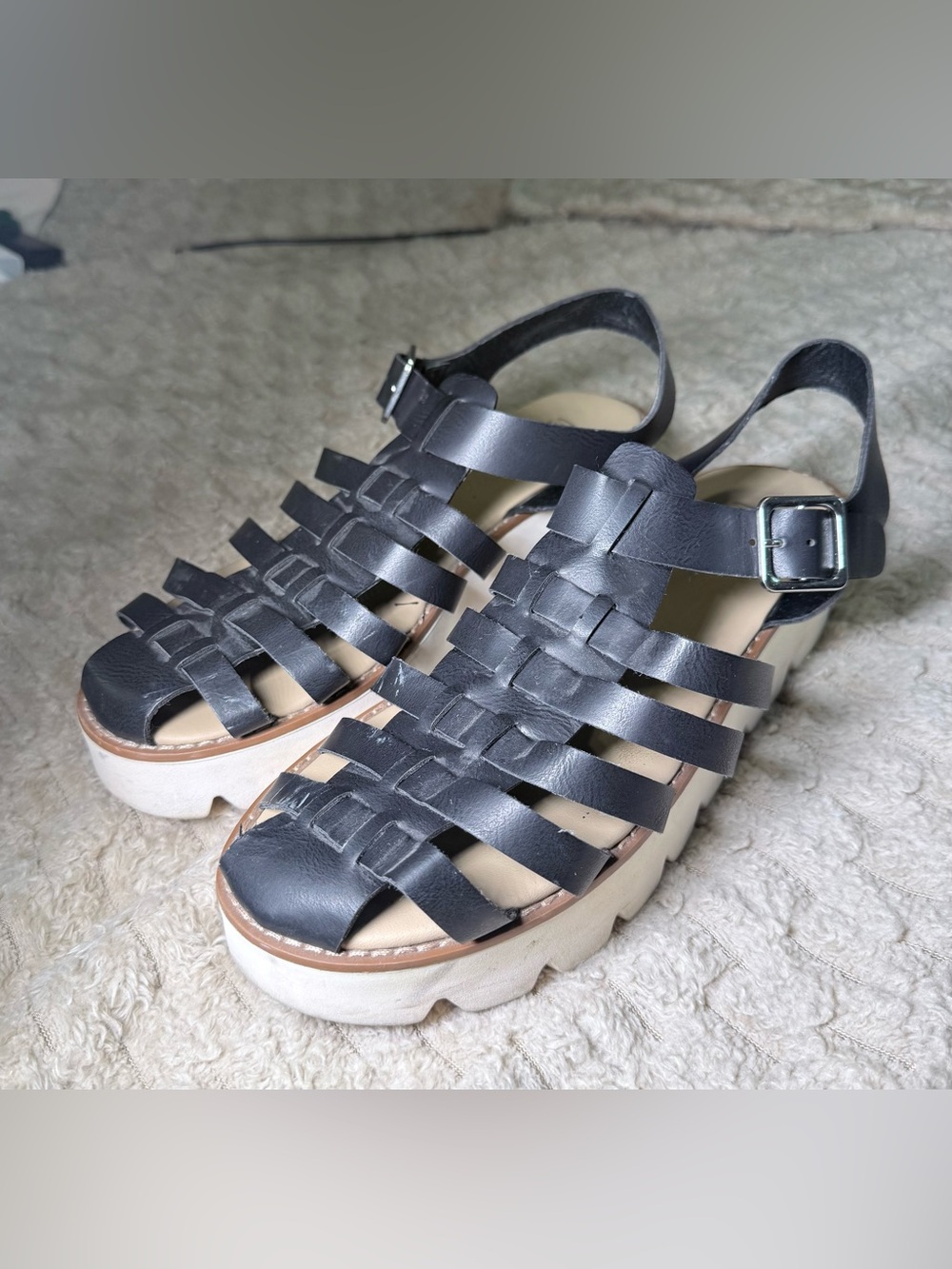 Wonderly Flynn Fisherman Black Platform Strappy Bohemian Sandals Sz 8